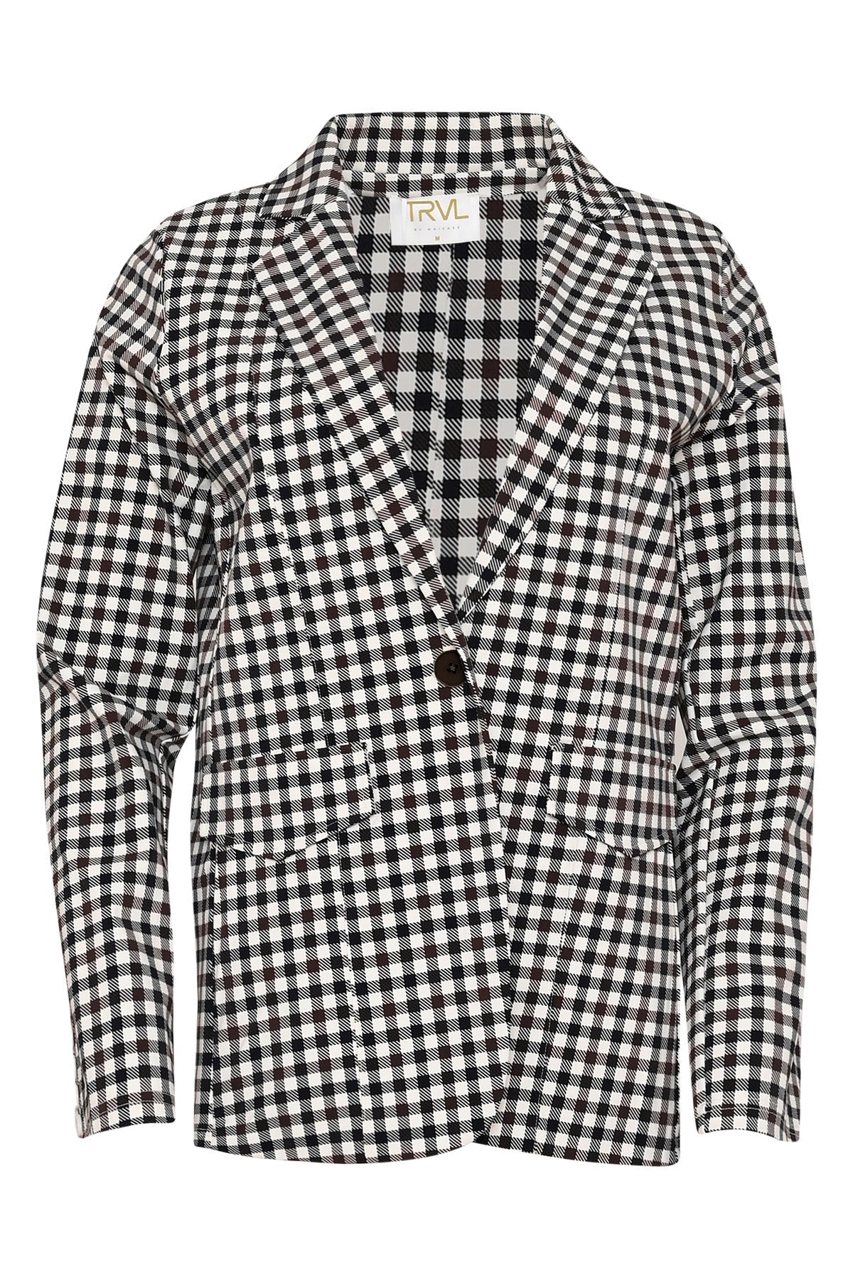 blazer daisy met ruitpatroon in zwart bruin en offwhite met sierklepzakken