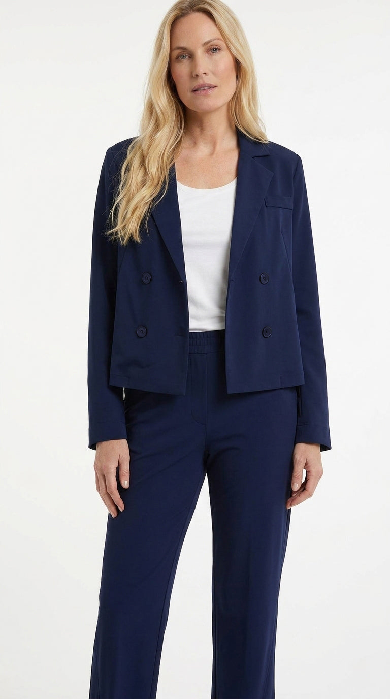 complete travel dames outfit donkerblauw met jasje en broek