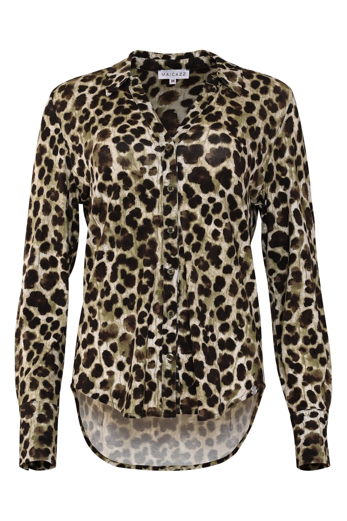 payden panterblouse dames in olijfgroen met knoopsluiting