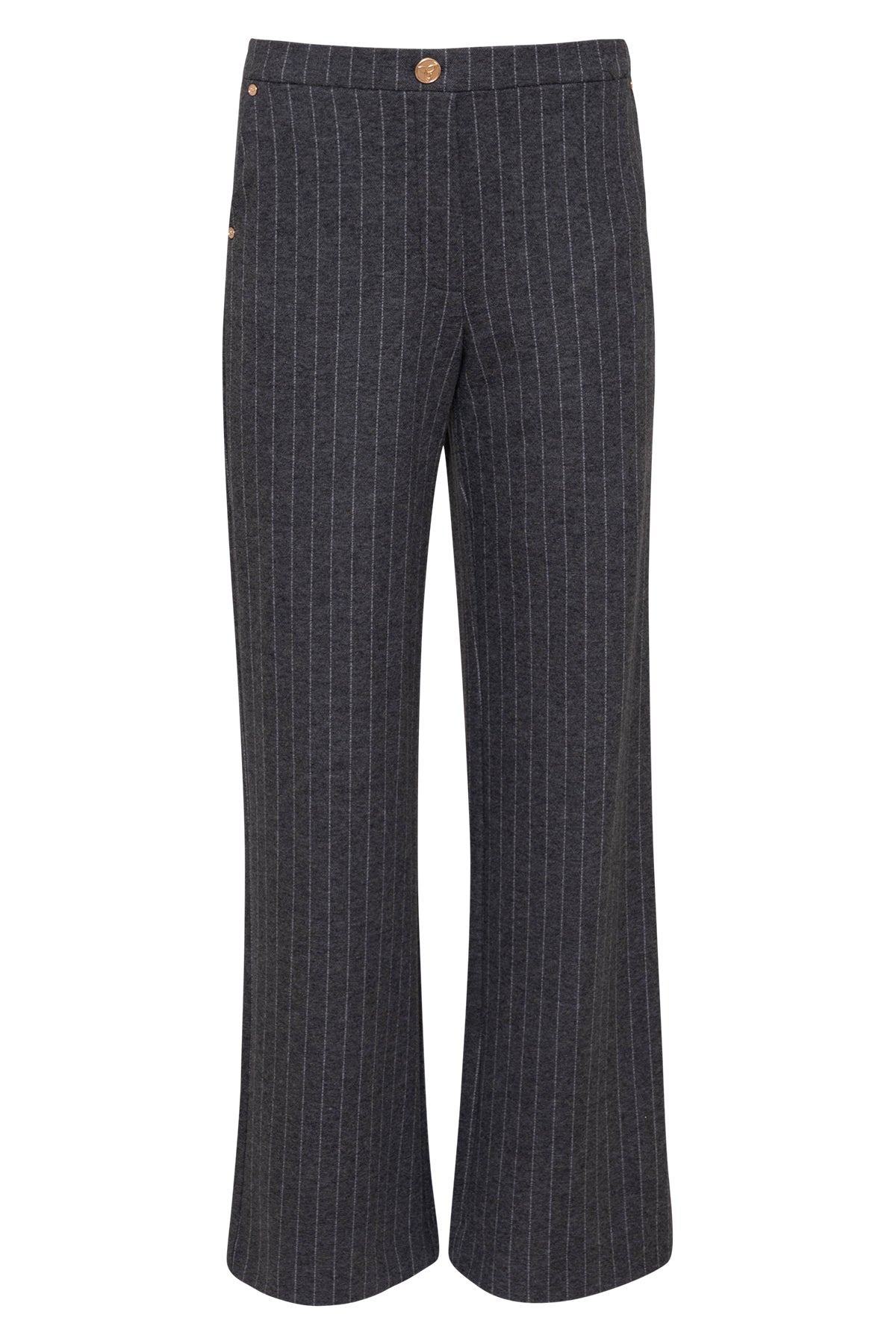 grijze broek patti wide leg met een pinstripe in het wit