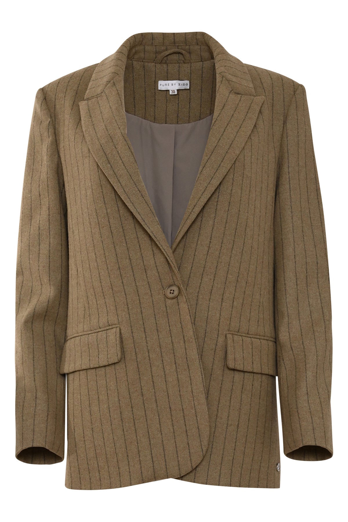 blazer rora khaki met streepdesign en sierklepzakken