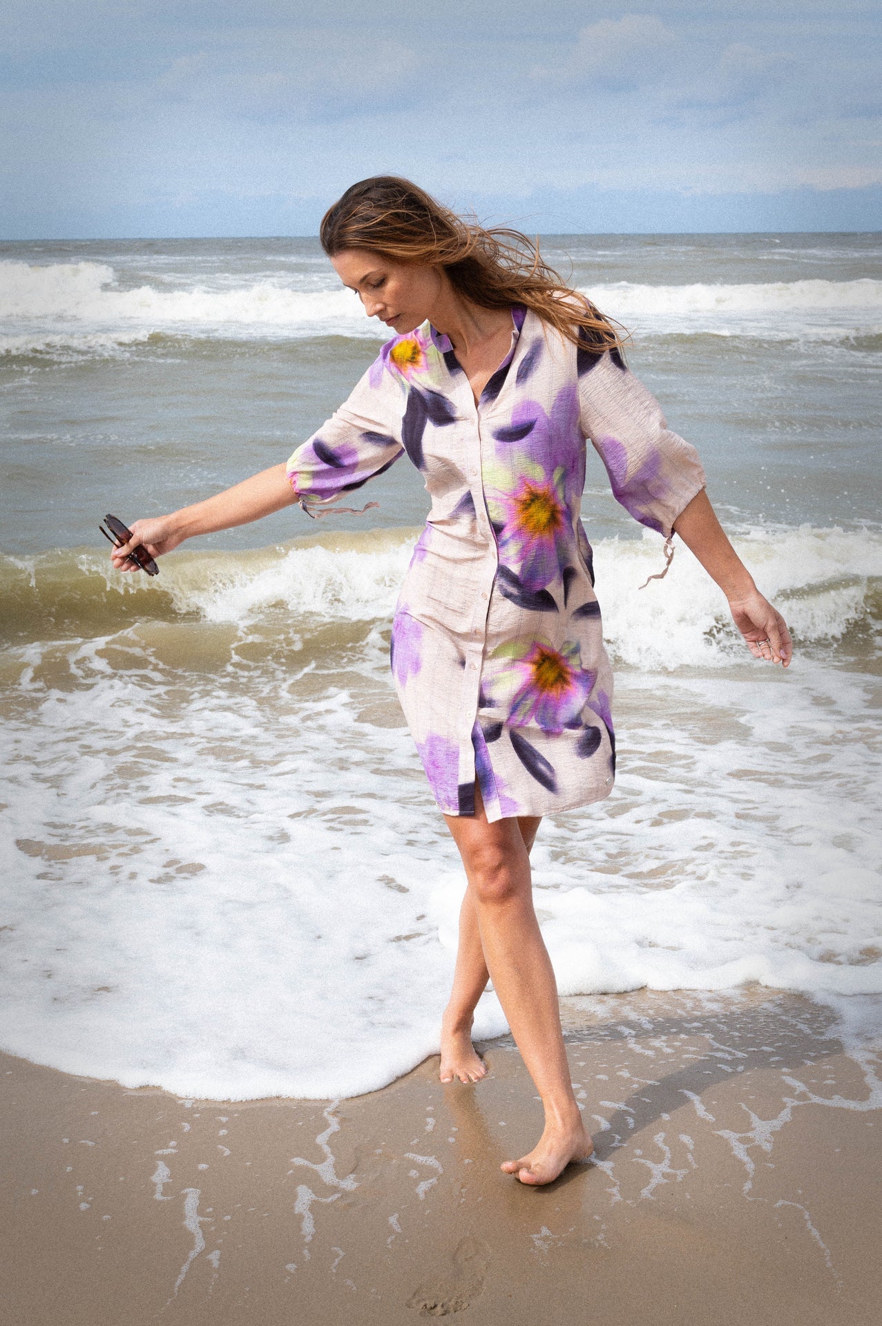 tossa jurk zomer met knoopsluiting en waterverf bloemenprint