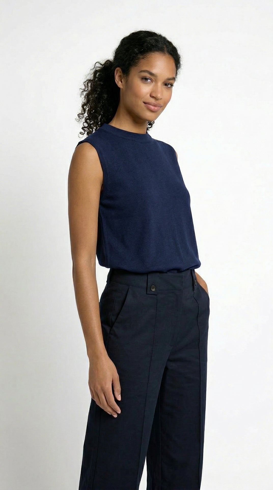 Sotrene fijngebreide top navyblauw