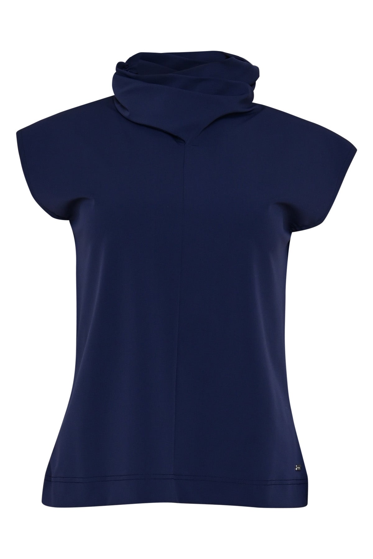 donkerblauw t-shirt tokyo met korte mouwen en gedrapeerde sjaalkraag