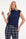 donkerblauw travel t-shirt op een blauw geruite travelbroek