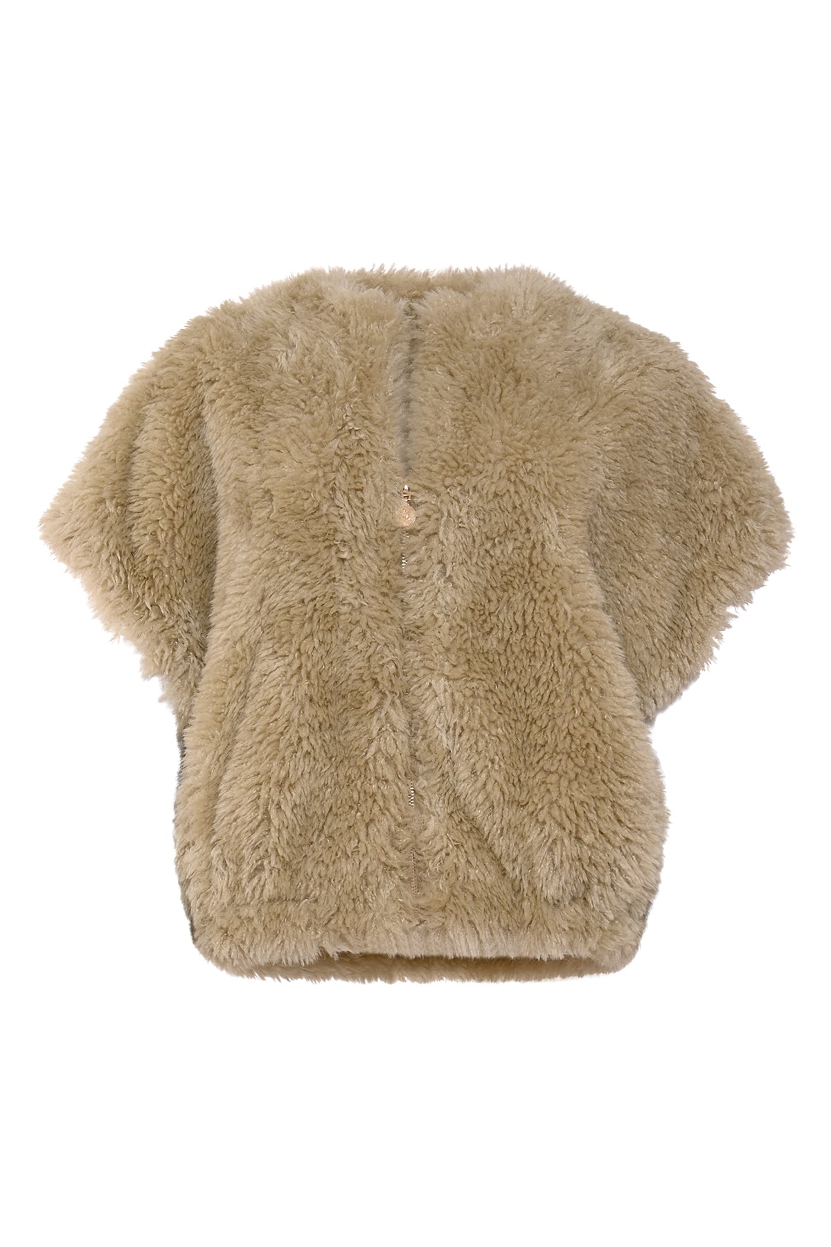 zacht giletje voor dames met korte mouwen en ritssluiting in dusty green