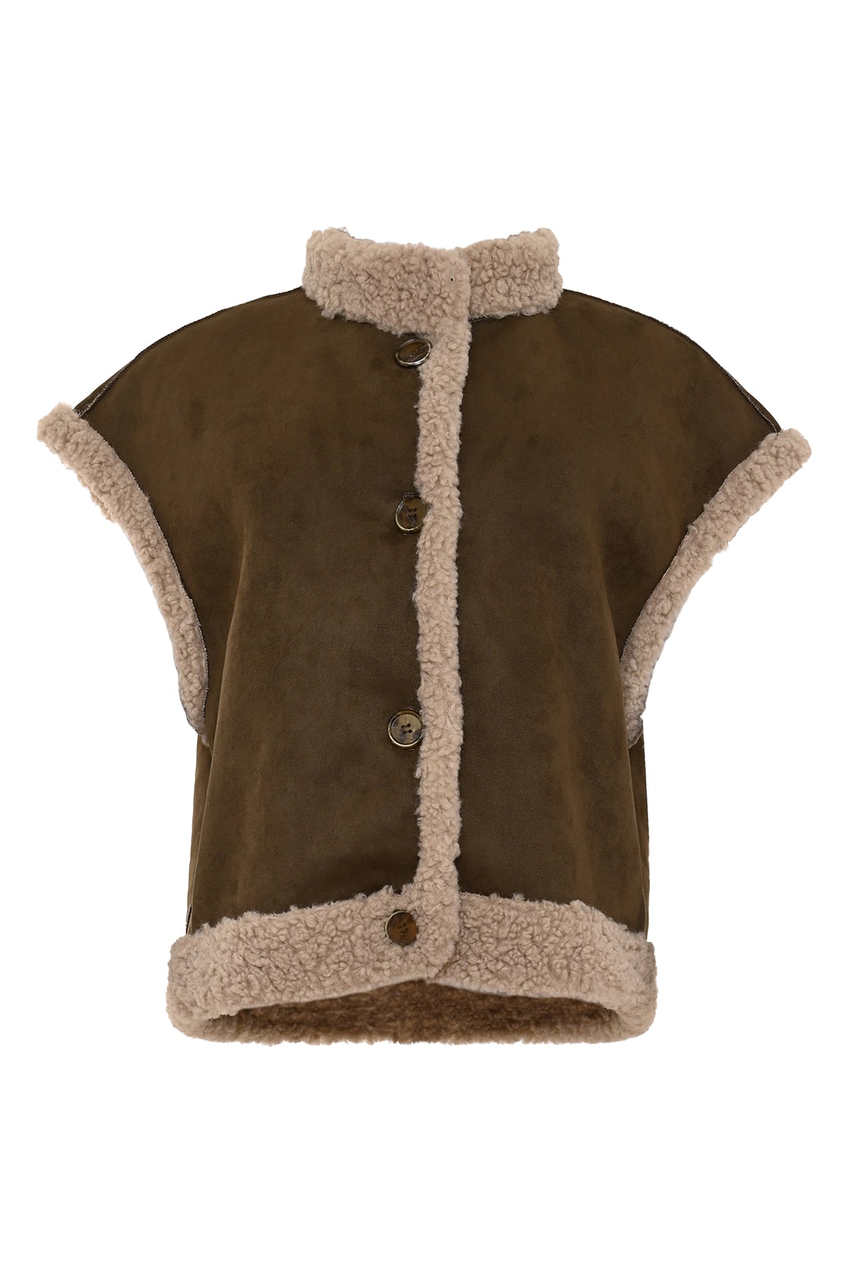 mosgroene teddy gilet ventura voor dames met knoopsluiting