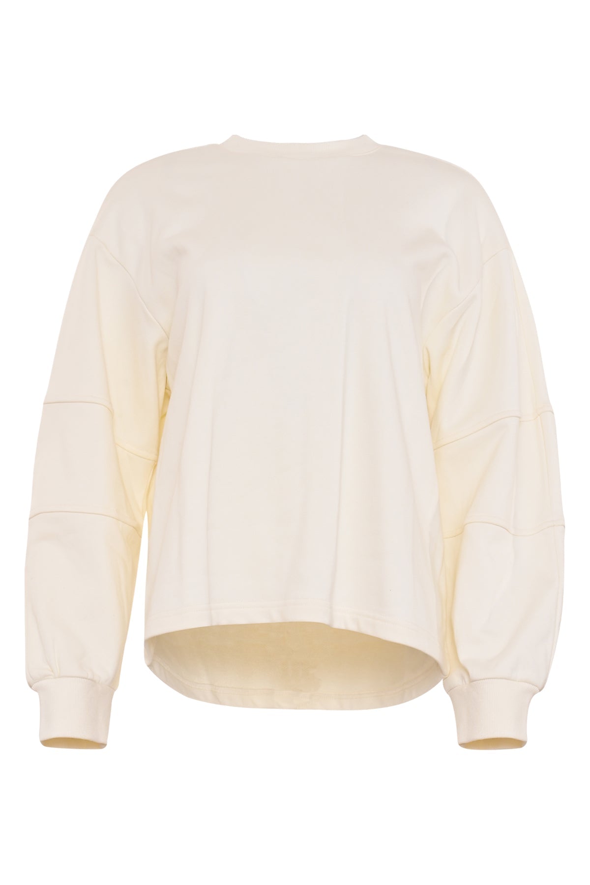 off-white trui verlita met ronde hals en opvallende naaddetails op de lange mouwen