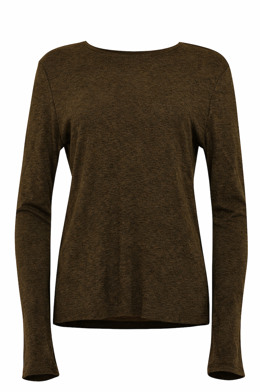 mosgroen shirt viana met ronde hals en lange mouwen
