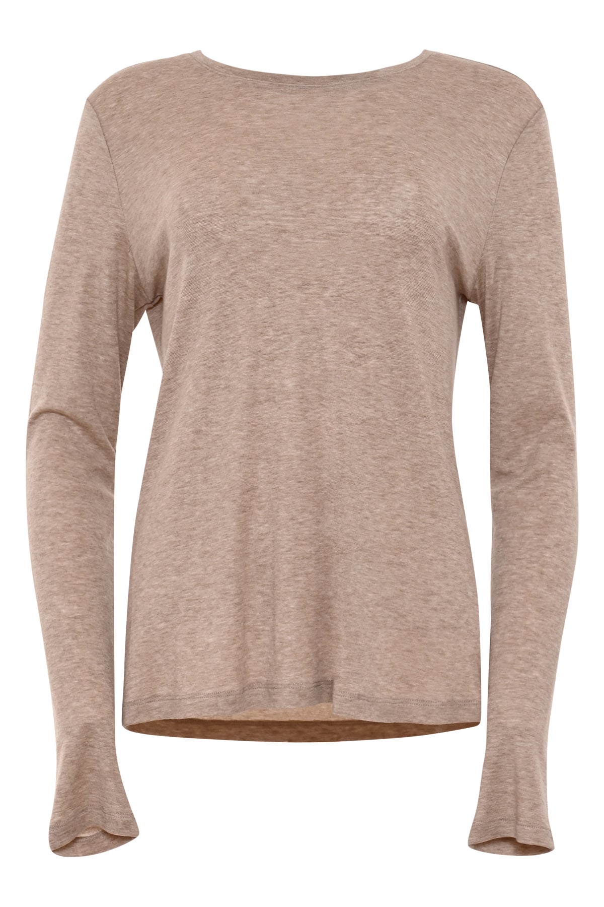 zandkleur shirt viana met ronde hals en lange mouwen uit de herfstcollectie