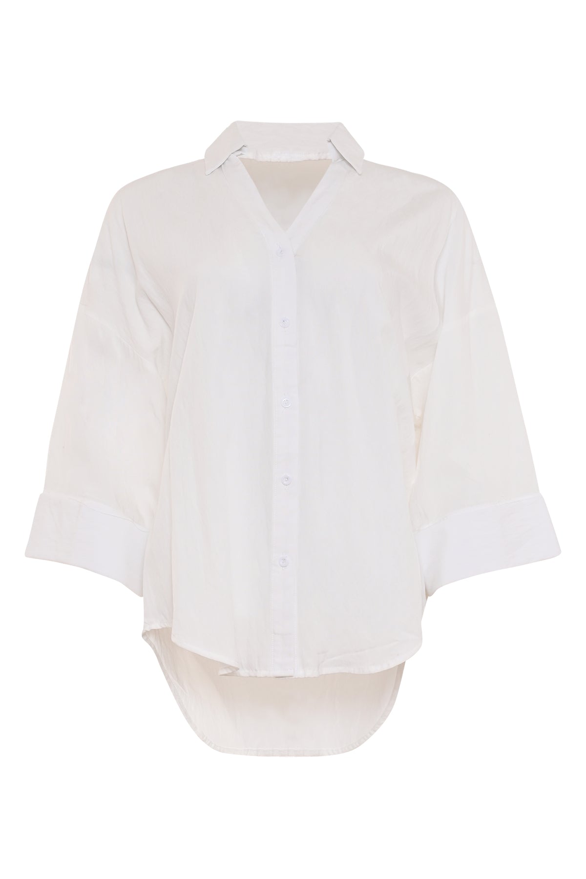 vieve off-white blouse met v-hals, knoopsluiting en driekwart mouwen