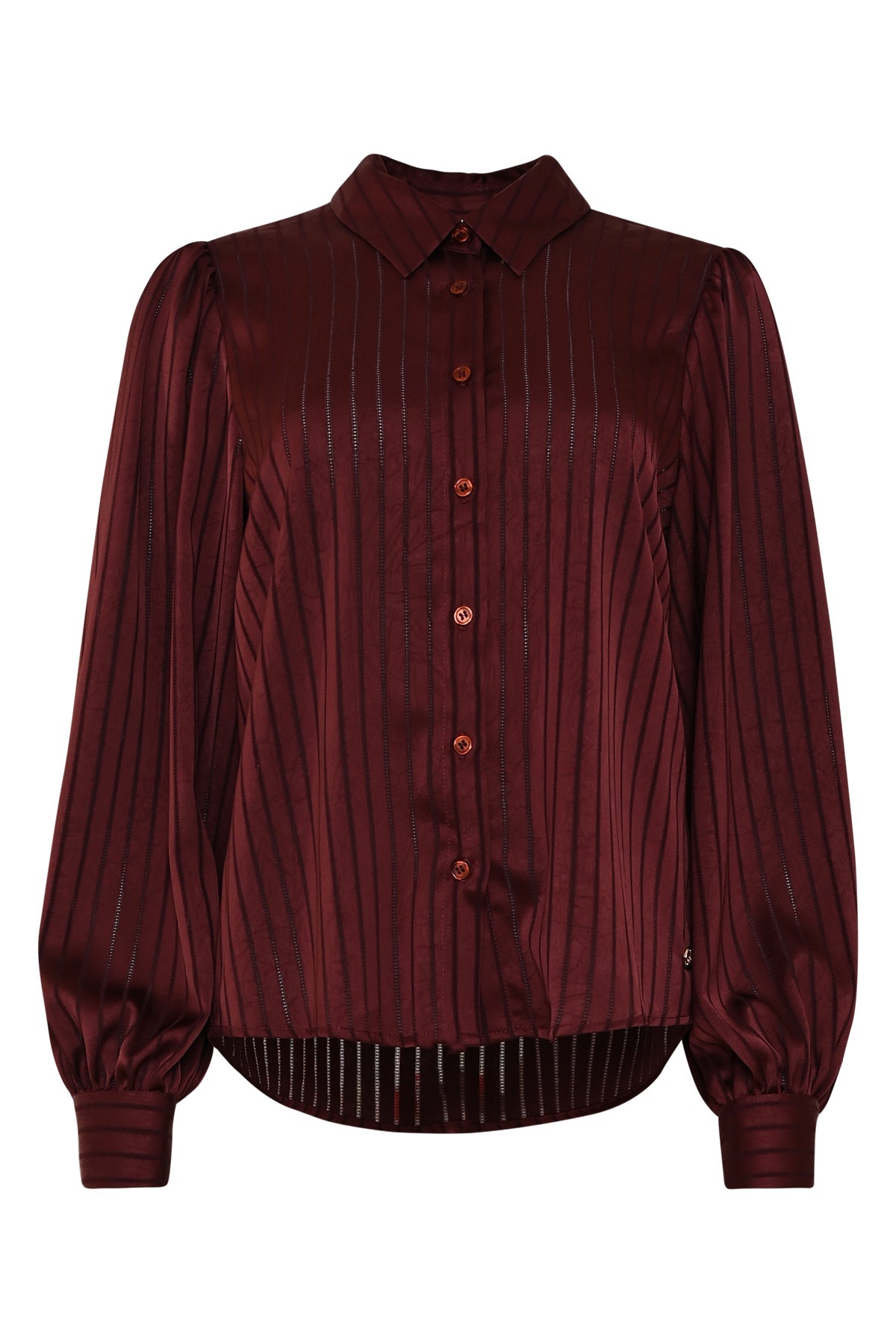 donkerrode damesblouse vunny met verticale strepen en knoopsluiting