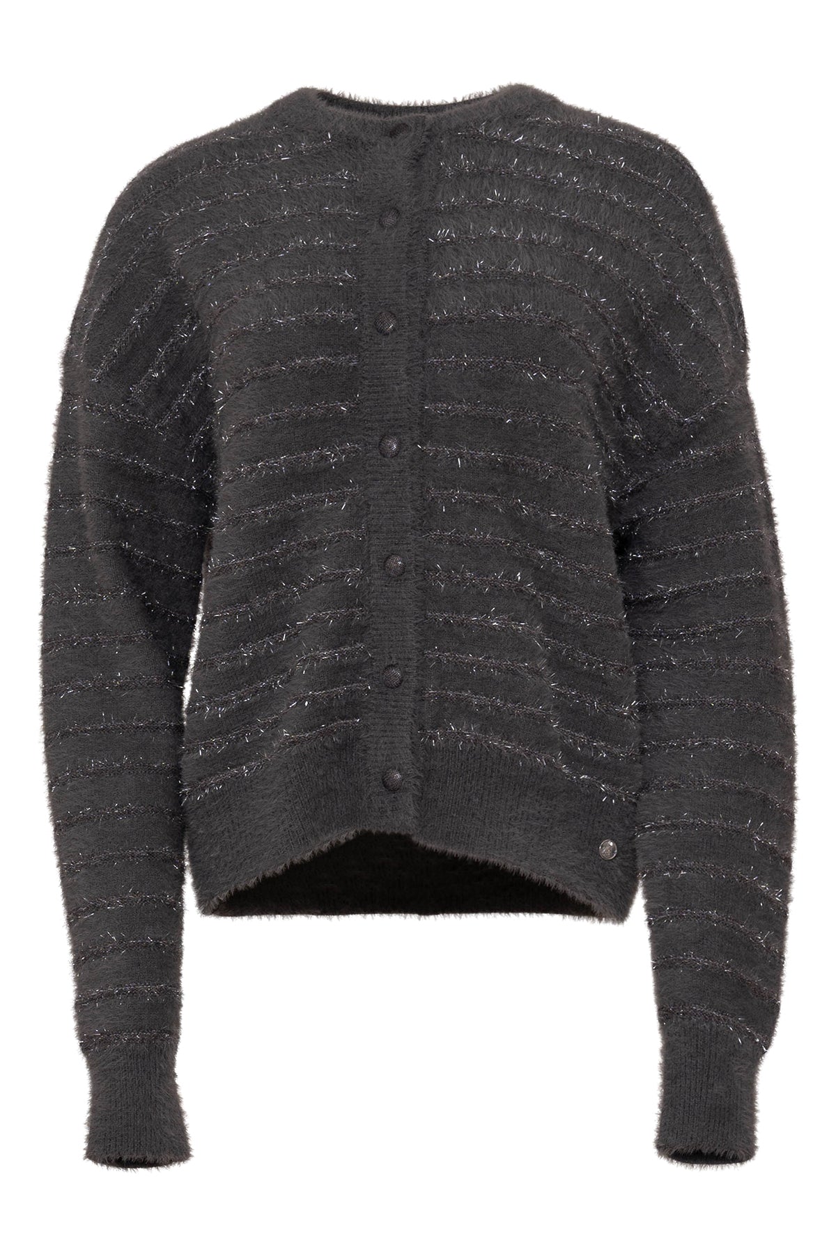 antracietgrijs vest zallejo met lichte glitter in het streepdesign