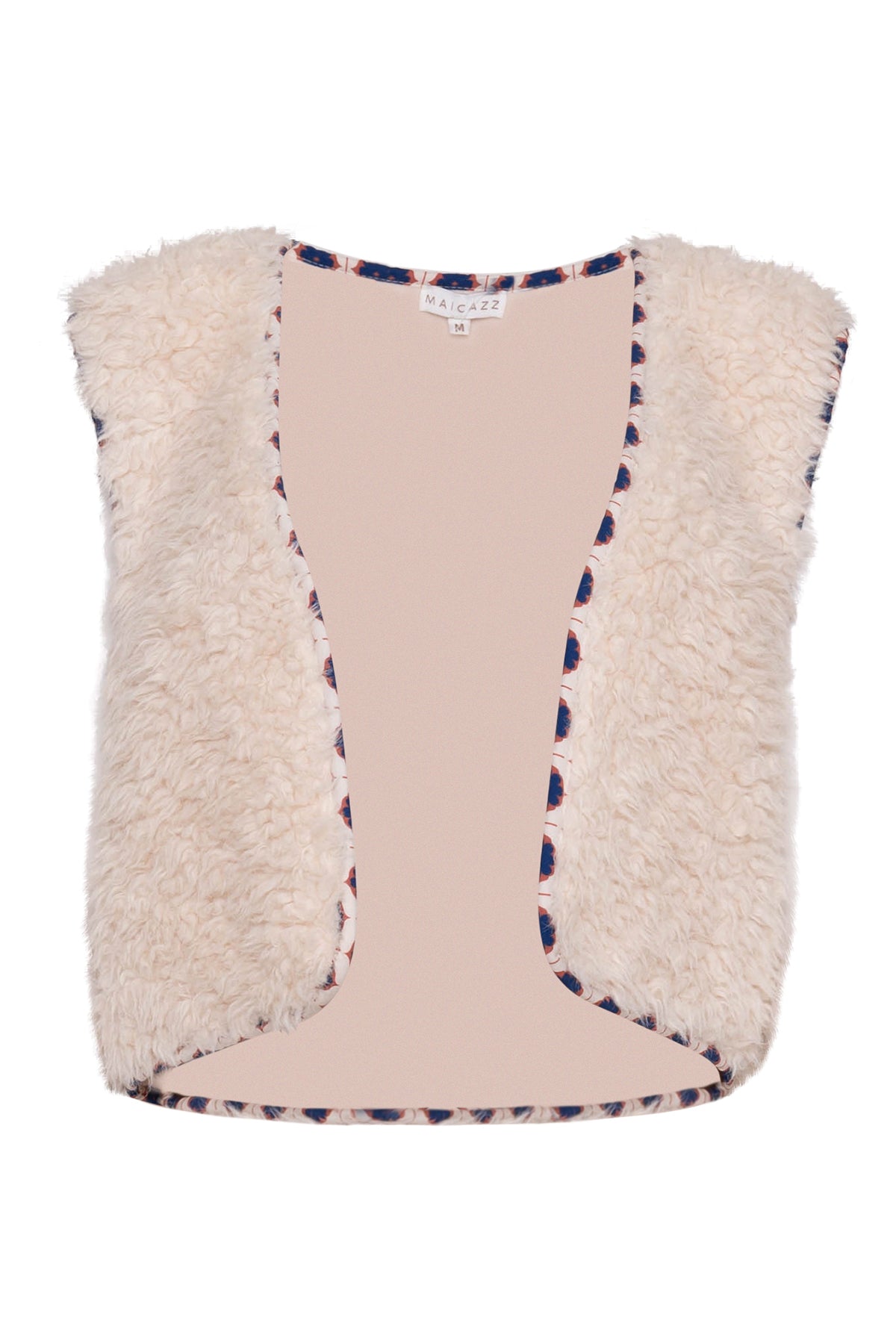offwhite teddy gilet zedan met leuke subtiele bies met motief