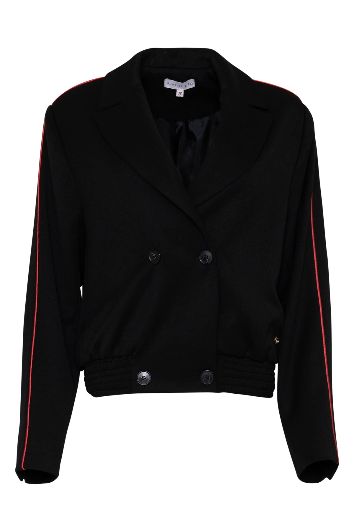 zinzi blazer zwart met rode streep aan de zijkant 