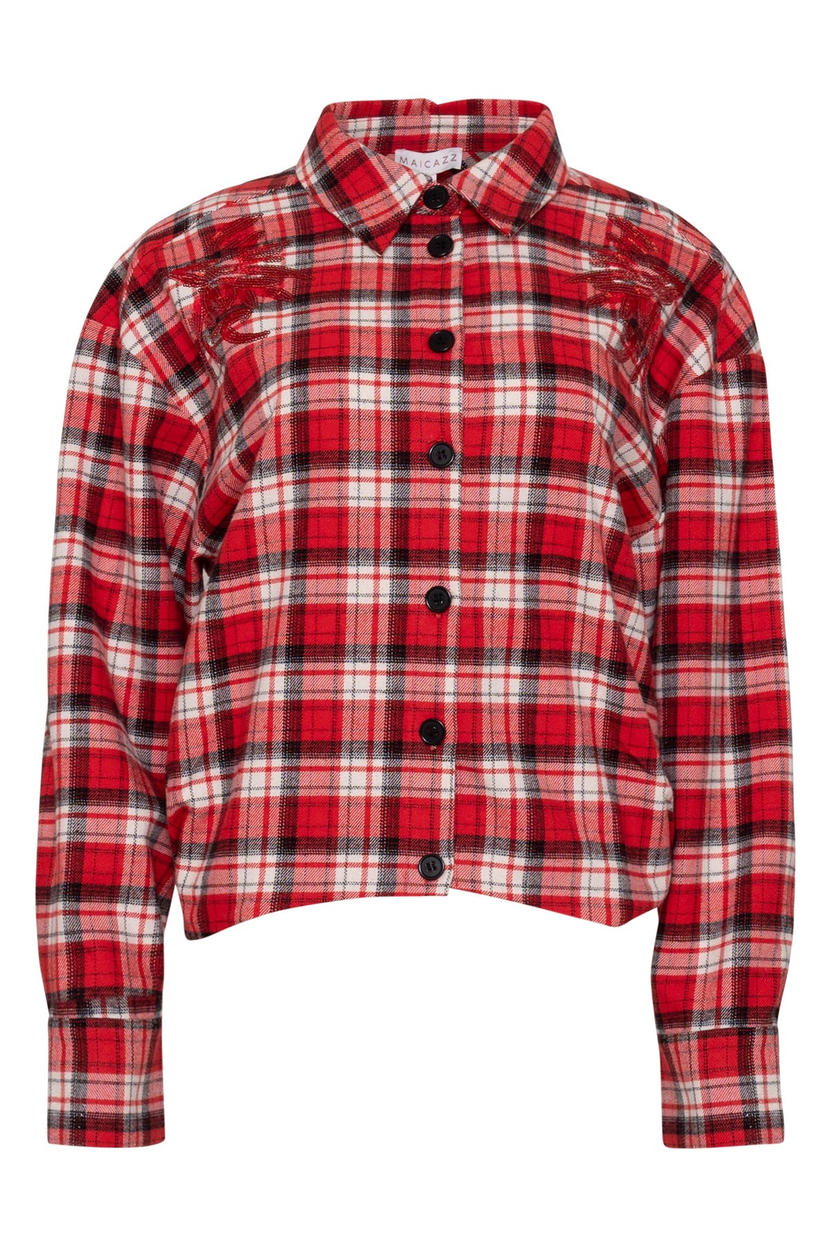 rood geruite blouse zodos van maicazz met glitter detail op de schouders